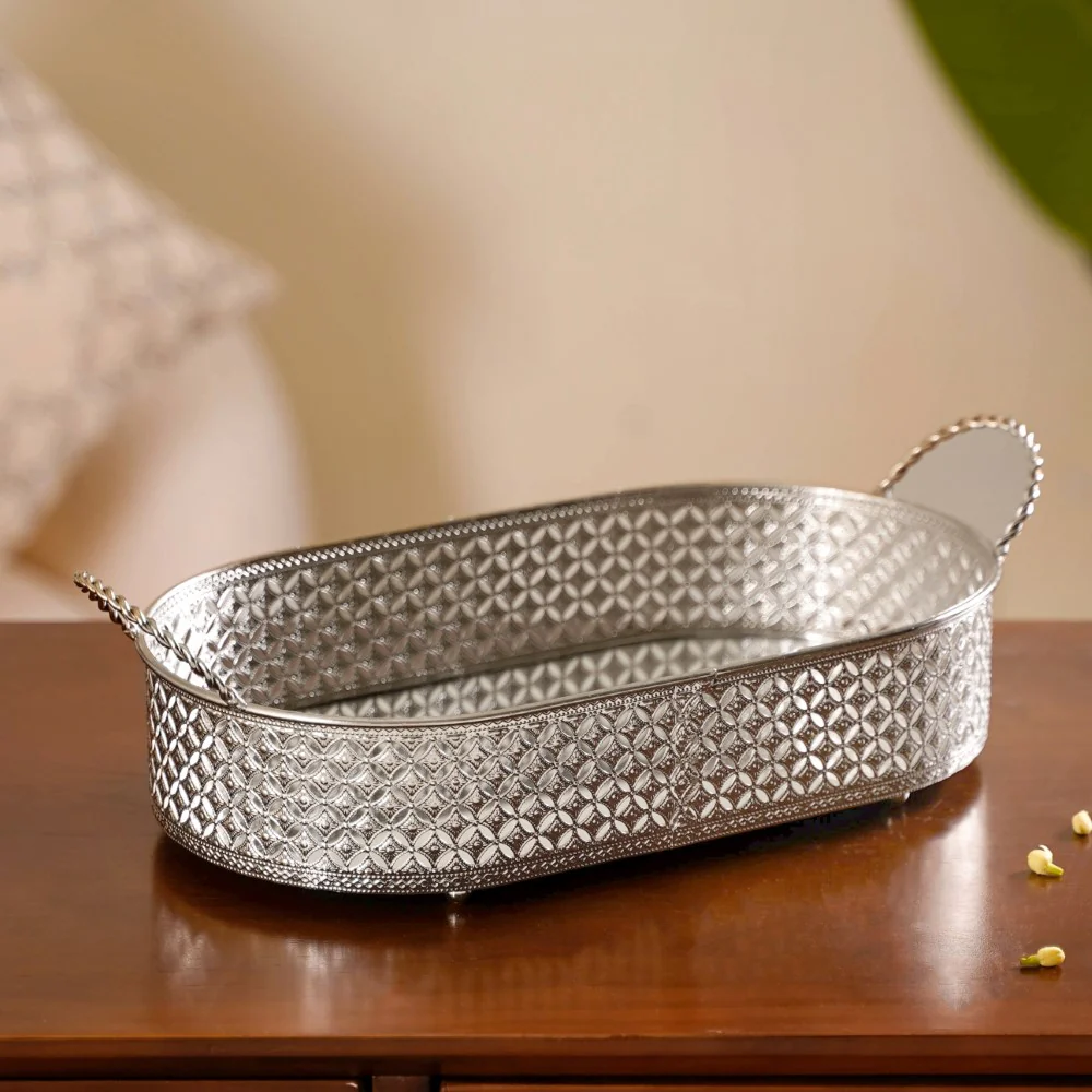 Festive Oval Tray Silver Large - Image 13