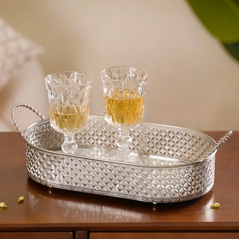 Festive Oval Tray Silver Large - Image 14