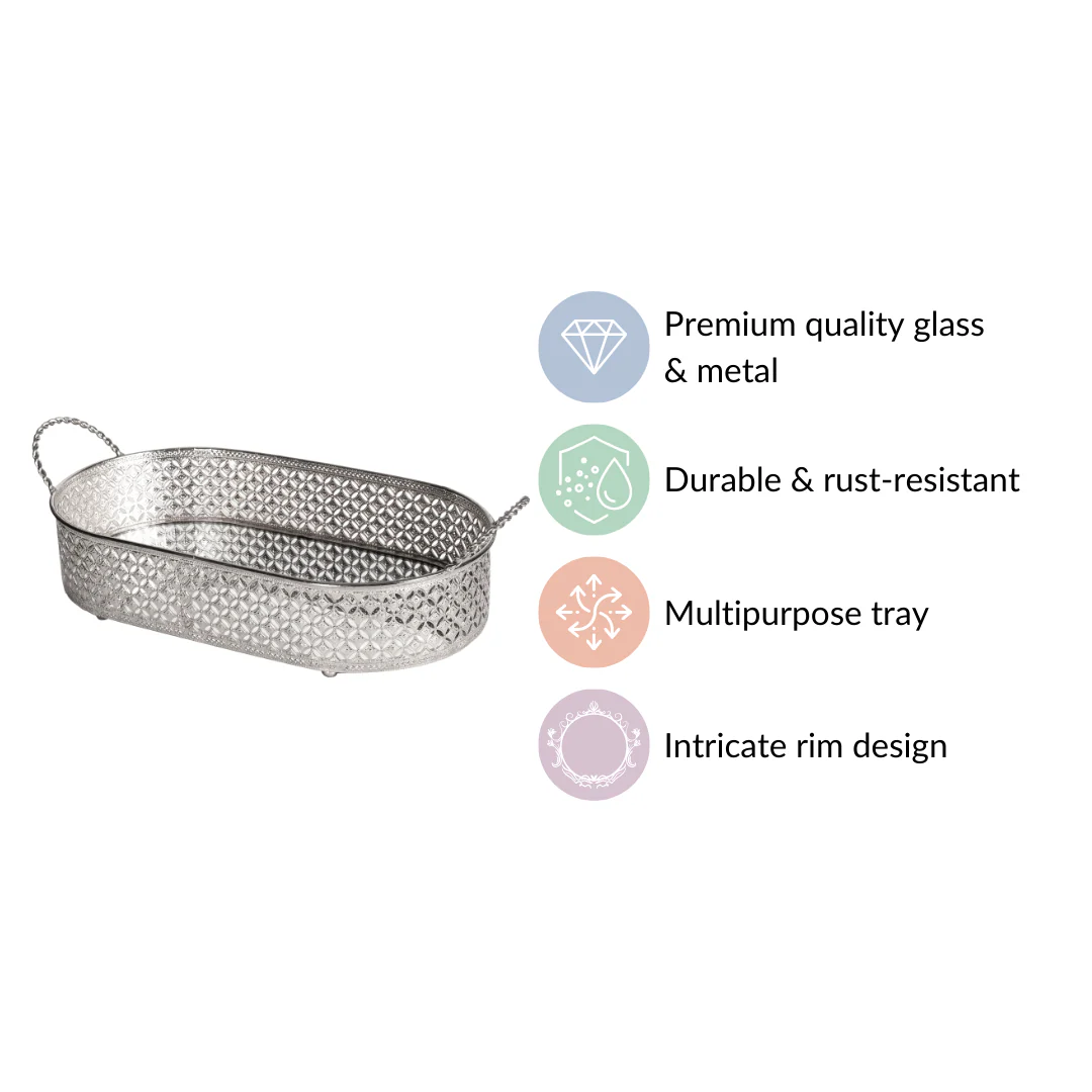 Festive Oval Tray Silver Large - Image 5