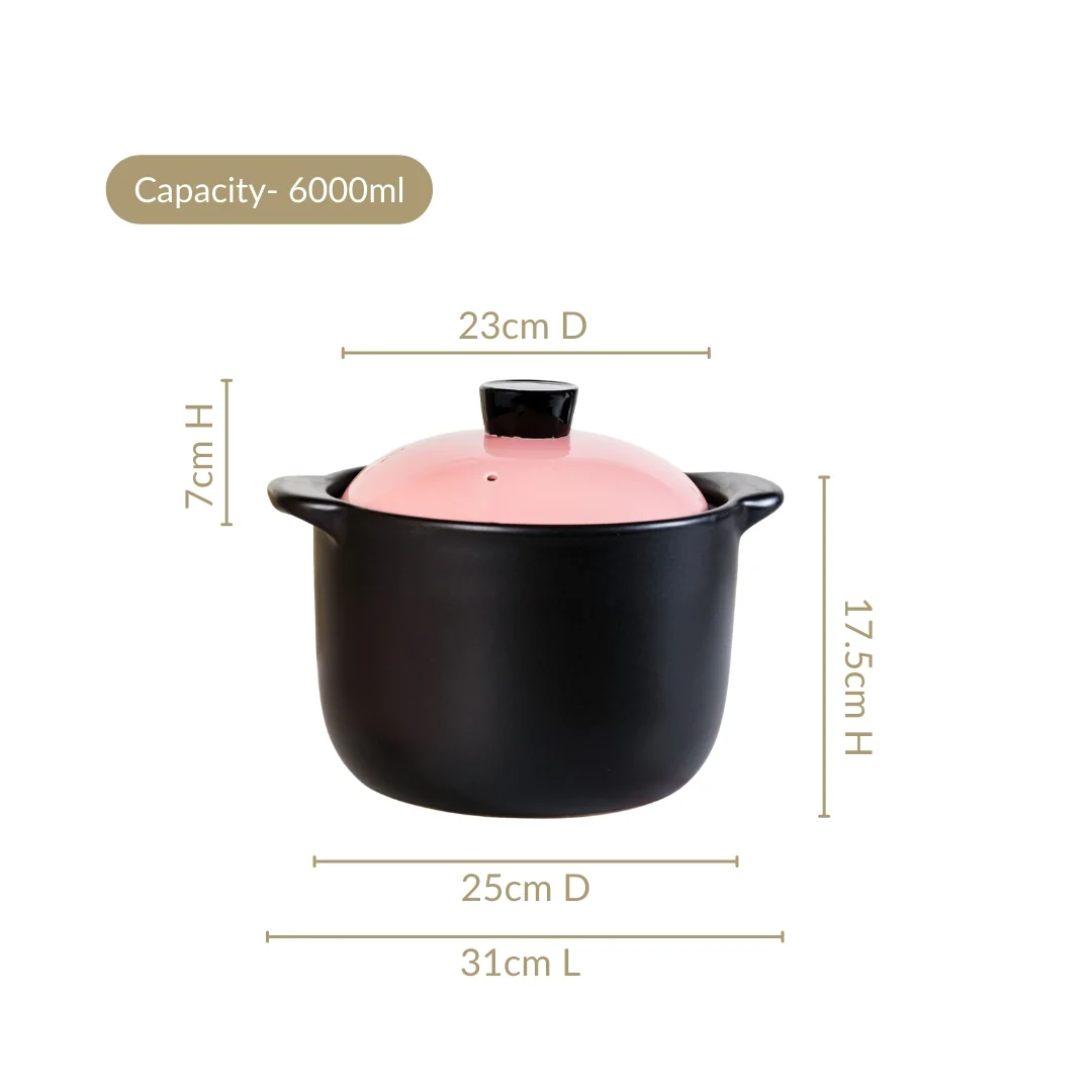Flamora Big Ceramic Pot With Lid Pink Black 6000ml - Image 3