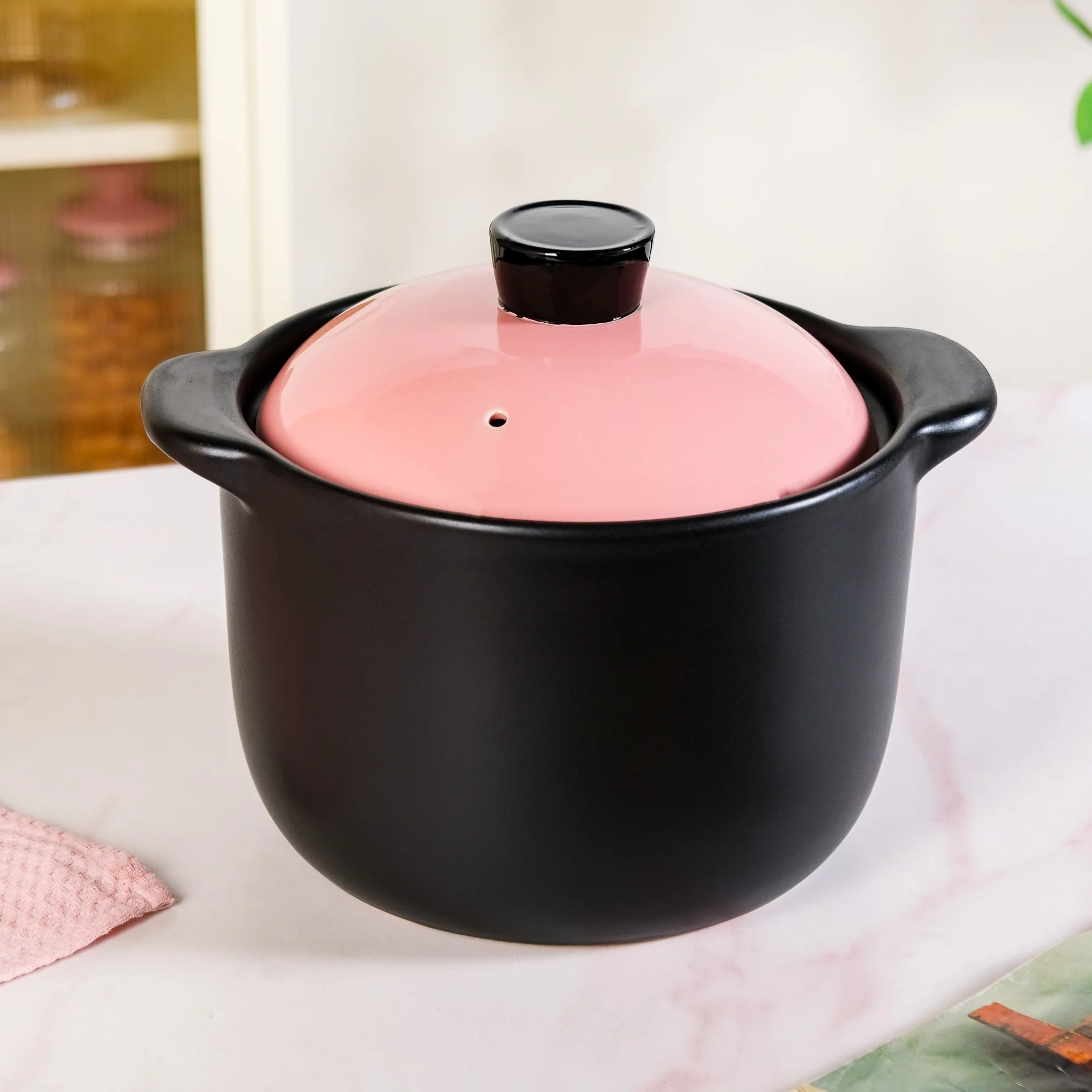 Flamora Big Ceramic Pot With Lid Pink Black 6000ml - Image 9