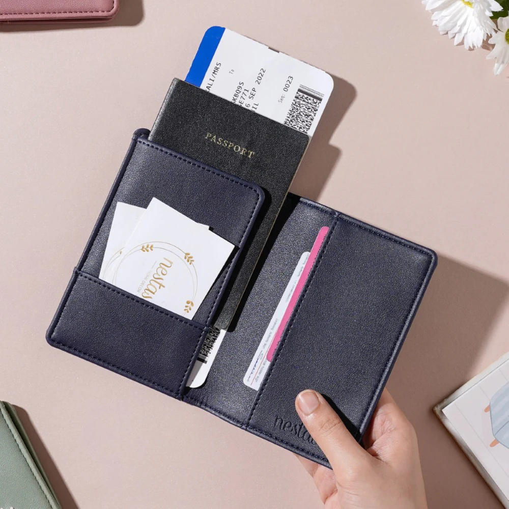 Floral Art Embroidered Passport Cover Navy Blue - Image 2
