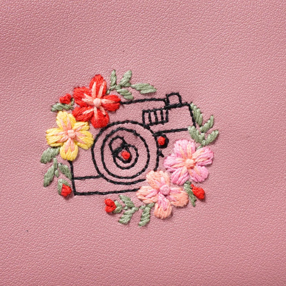 Floral Camera Embroidered Wristlet Pink - Image 7
