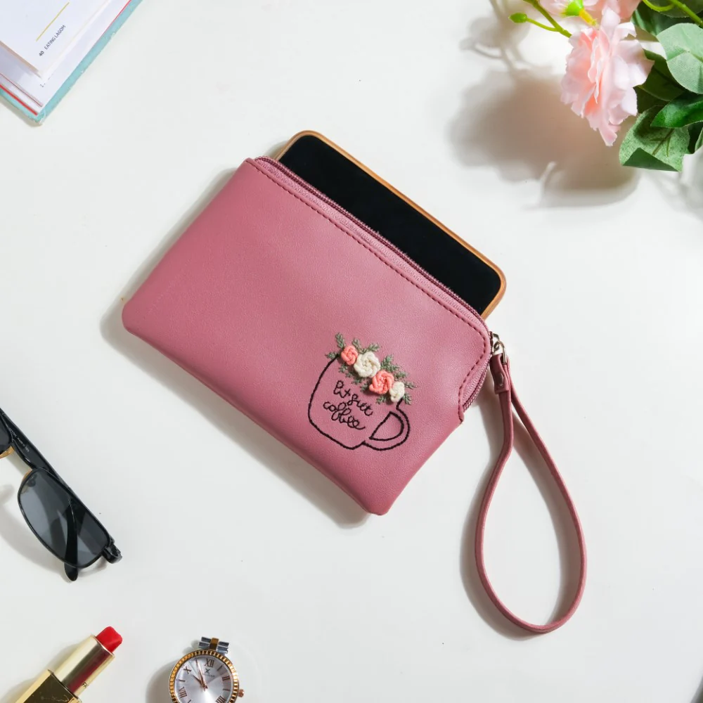 Floral Coffee Cup Pouch Bag Pink - Image 5