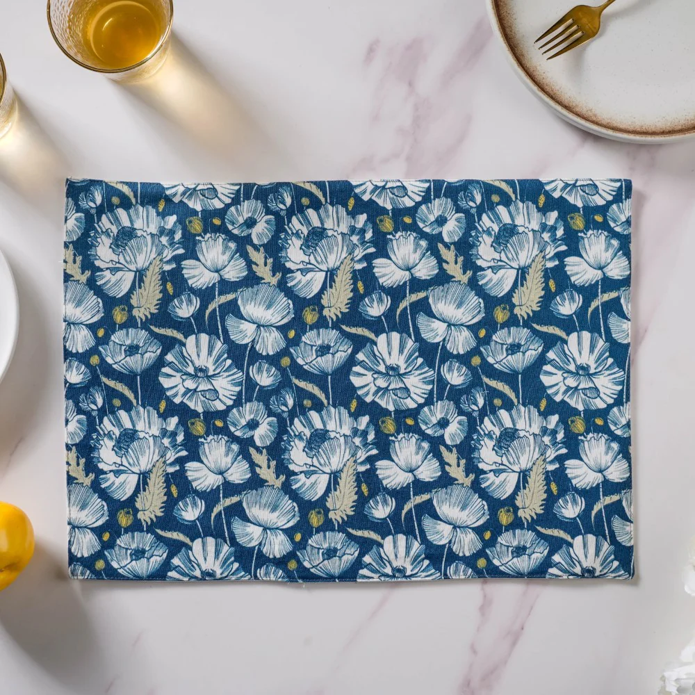 Floral Dining Cotton Printed Table Mat Royal Blue Set Of 2 - Image 6