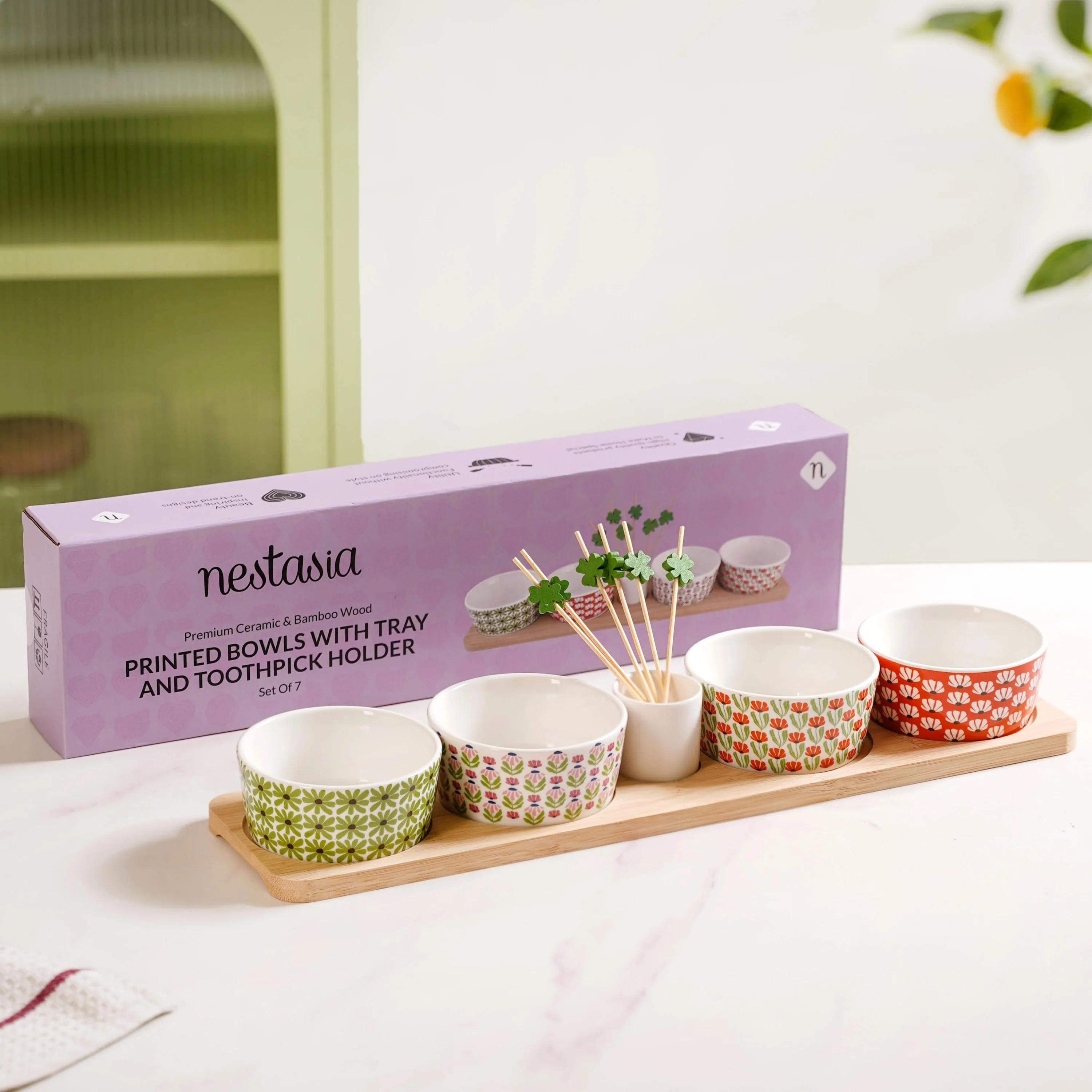 Flower Power Bowls Tray And Toothpick Set Of 7 - Image 2