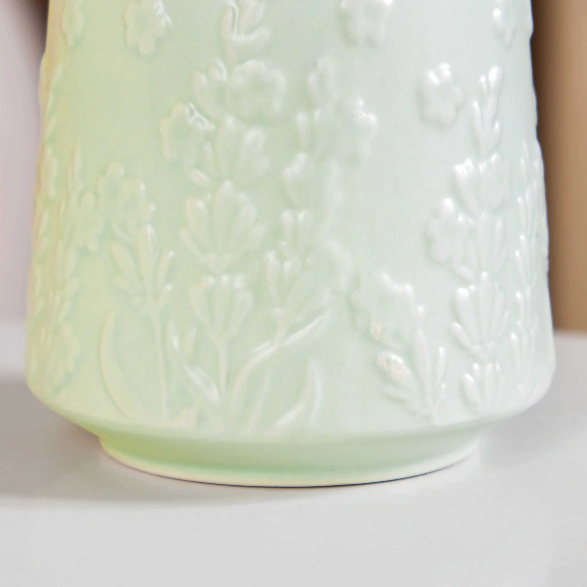 Floral Embossed Ceramic Jar For Storage Set Of 2 Mint Green - Image 8