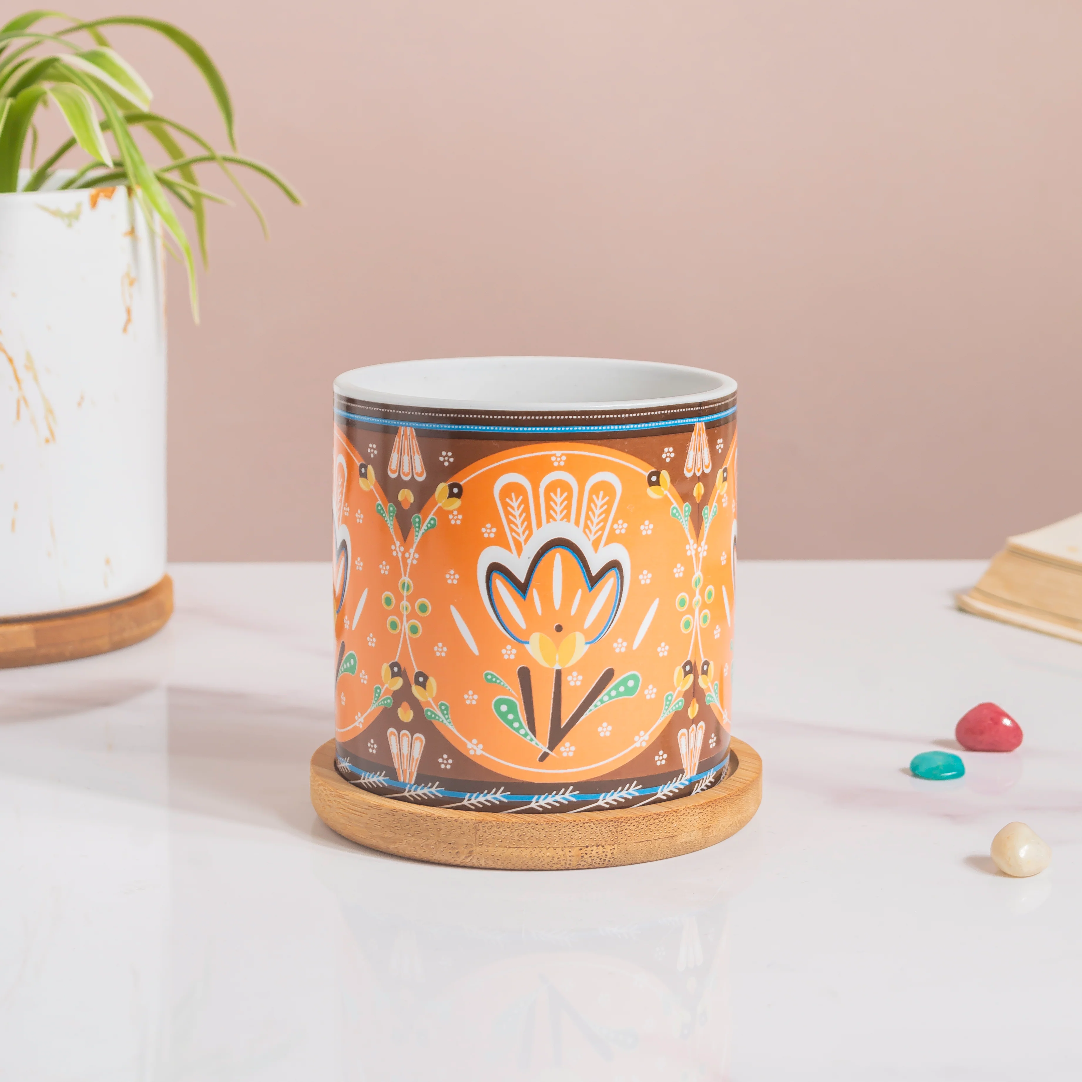 Floral Fantasy Ceramic Planter With Coaster Set Of 4 - Image 5