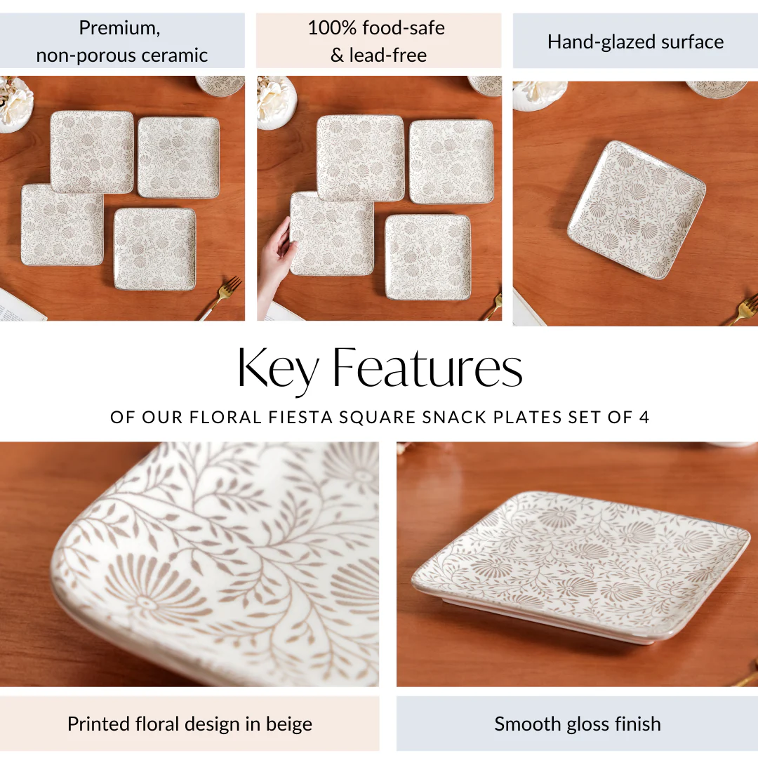 Floral Fiesta Square Snack Plates Set Of 4 7x7 Inch - Image 5