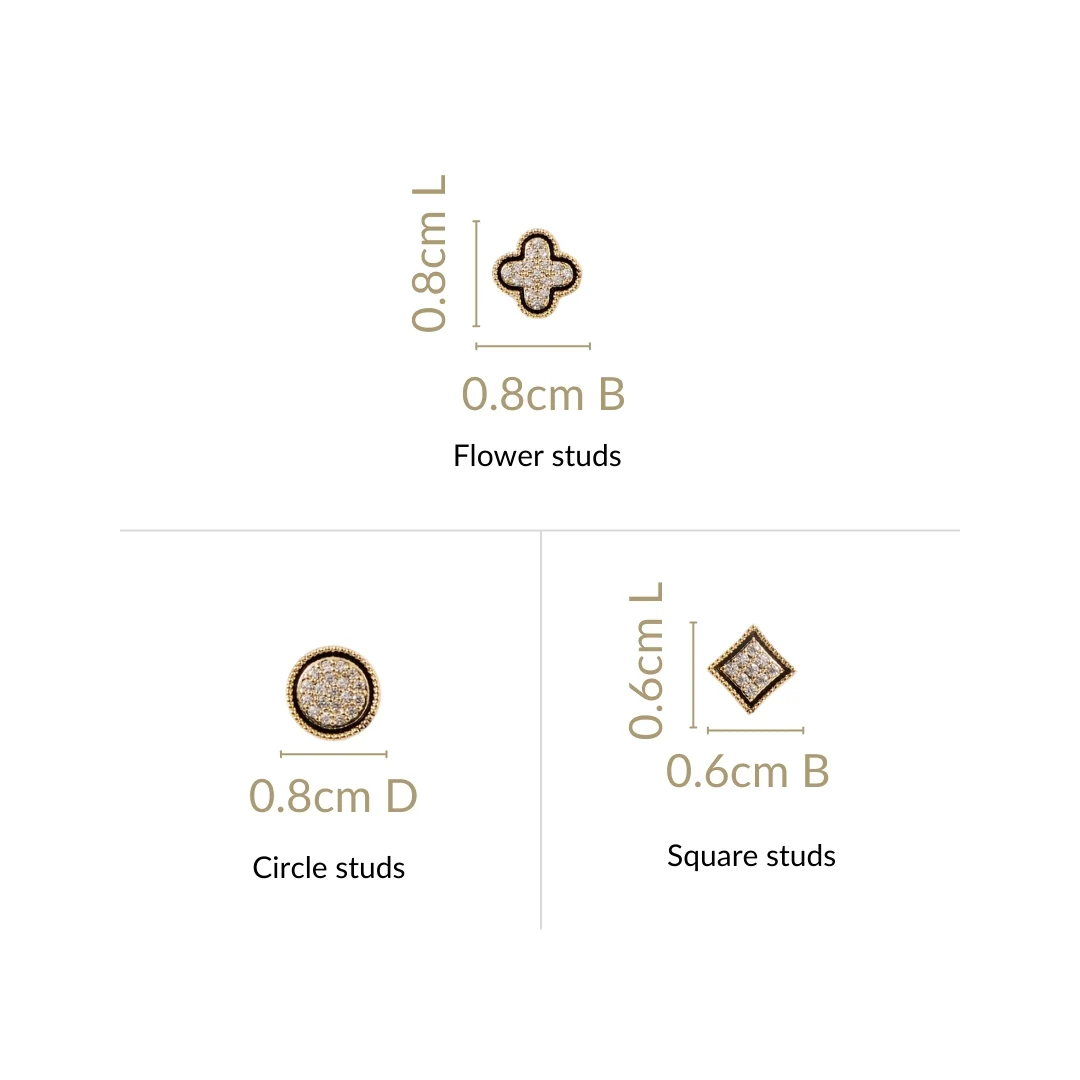Floral Geometry Gold Stud Earrings Set Of 3 - Image 3