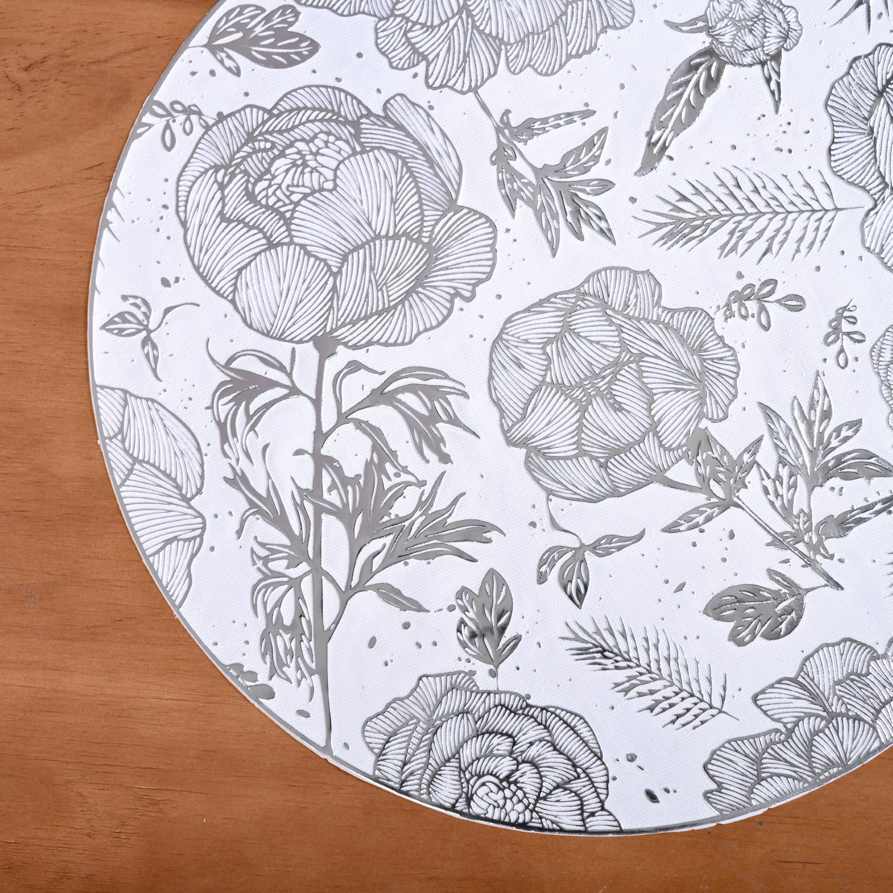 Floral Metallic Silver Table Mat Set Of 6 - Image 6