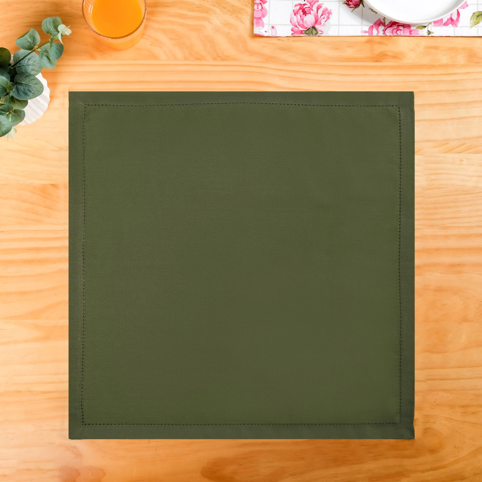 Floral Rouge Cotton Table Napkin Olive Green Set Of 6 - Image 7