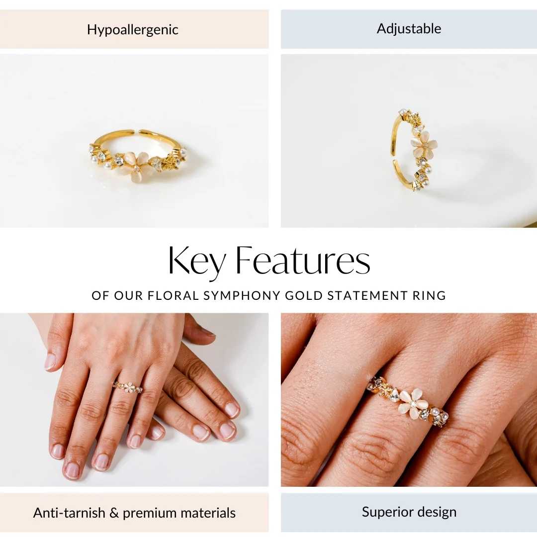 Floral Symphony Gold Statement Ring - Image 4