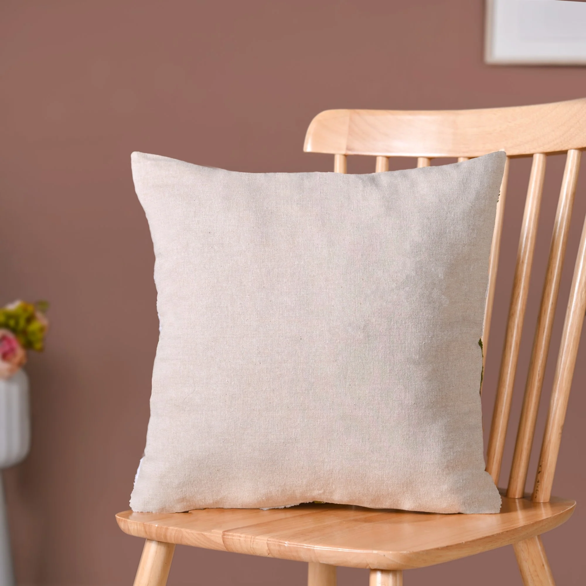 Flower Arches Embroidered Cushion Cover Beige 40x40cm - Image 7