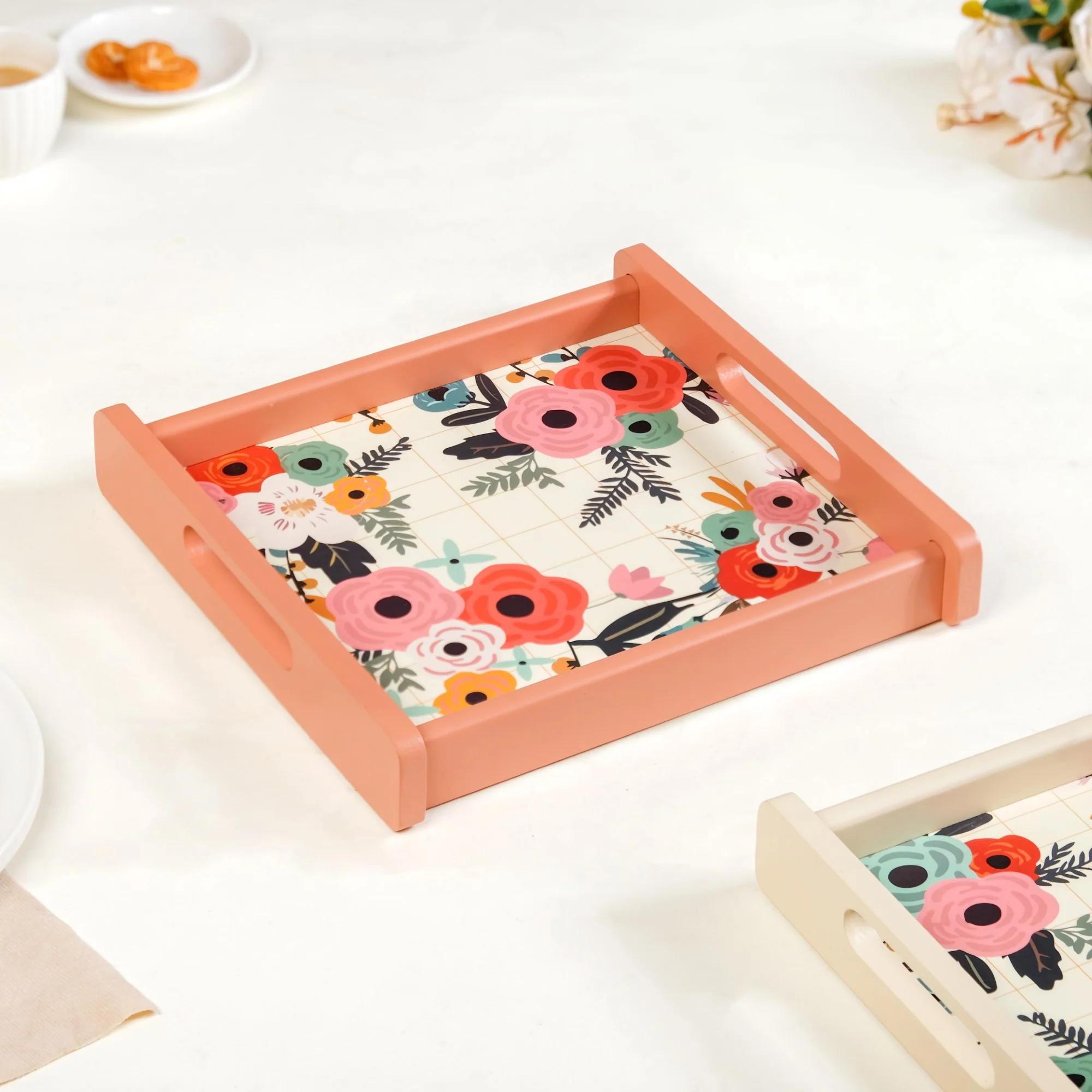 Flower Bouquet Nested Wooden Tray Set Of 2 - Image 7