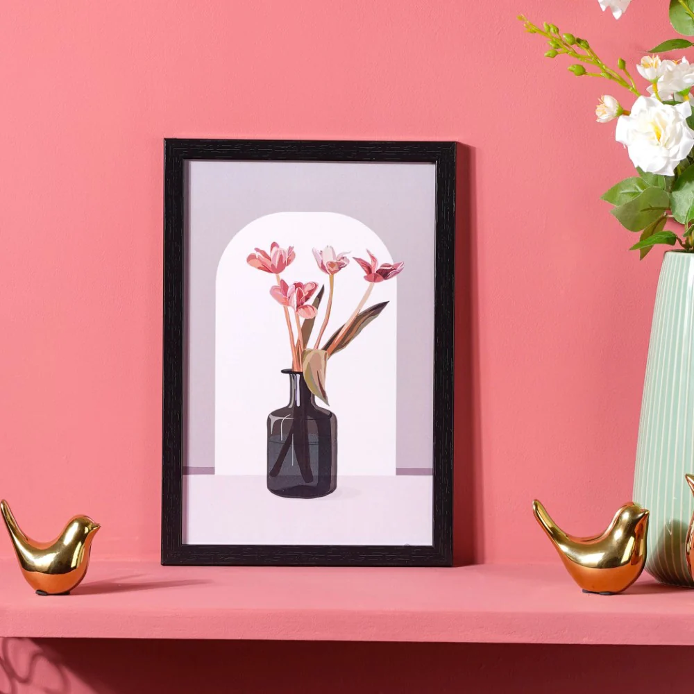 Flower In Vase Framed Wall Art 13x9 Inch