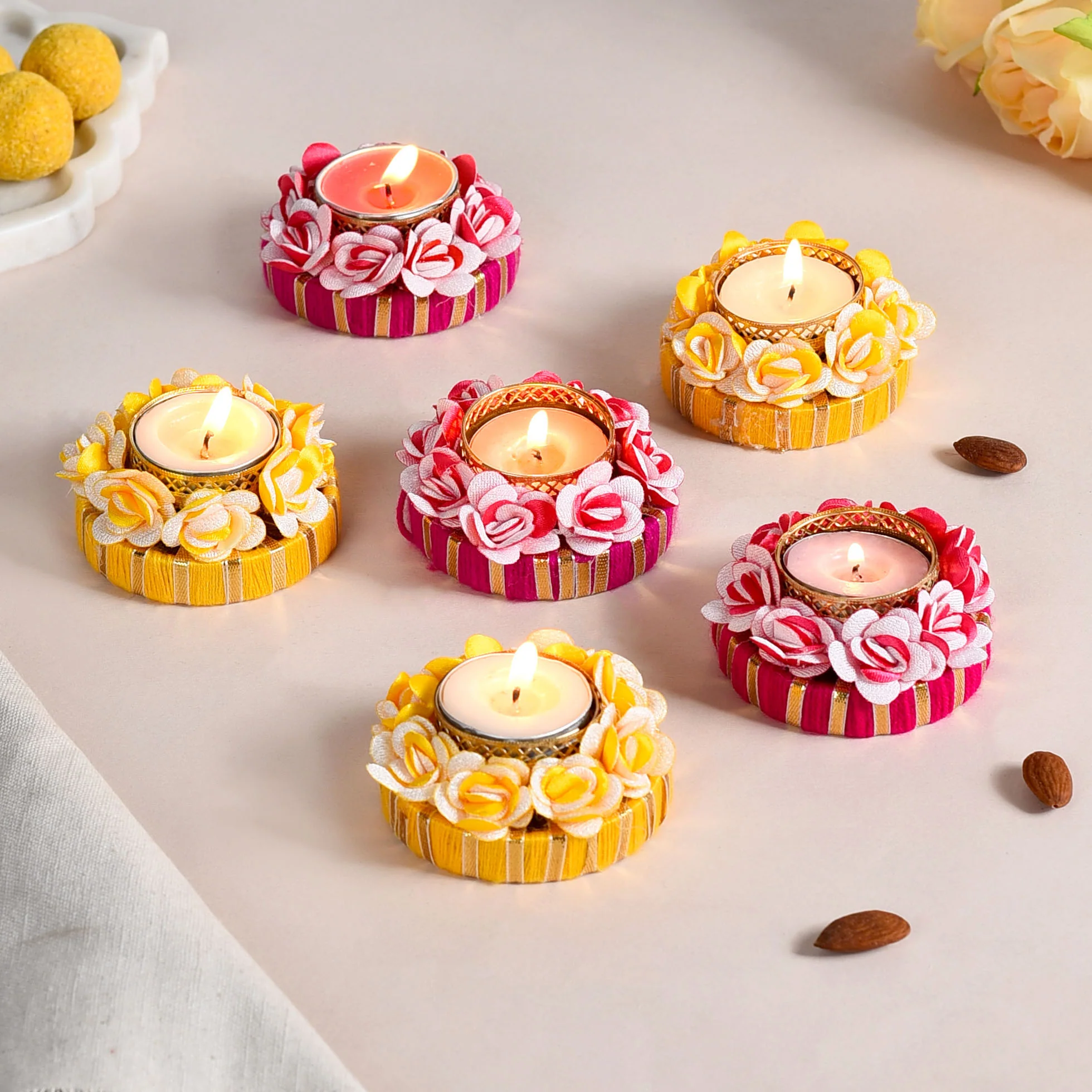 Flower Petal Tea Light Holders Set Of 6 - Image 3