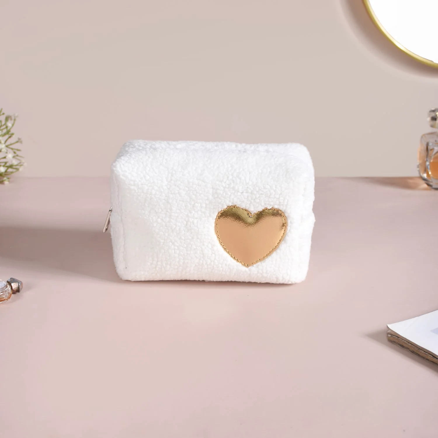 Fluffy White Heart Makeup Bag Set Of 2 - Image 6