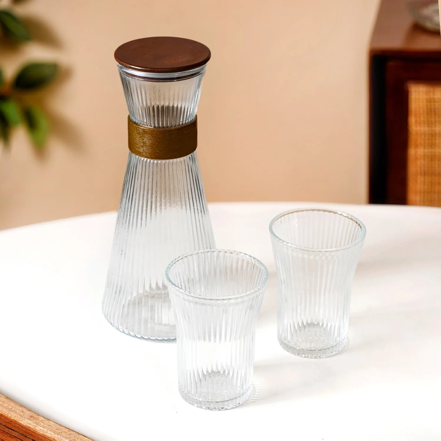 Fluted Glass Carafe Jug With 2 Tumblers - Image 8