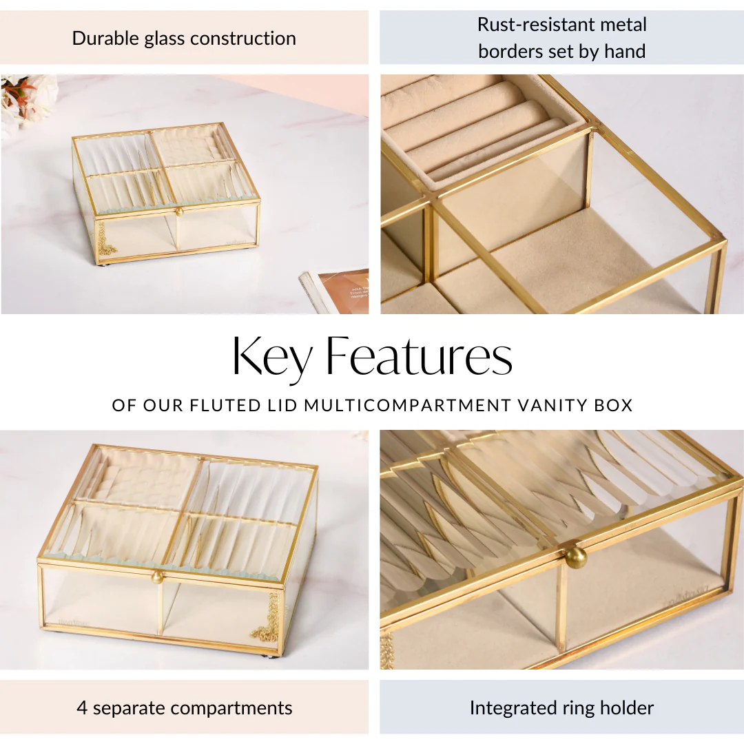 Fluted Lid Multi Section Glass Jewellery Box - Image 5