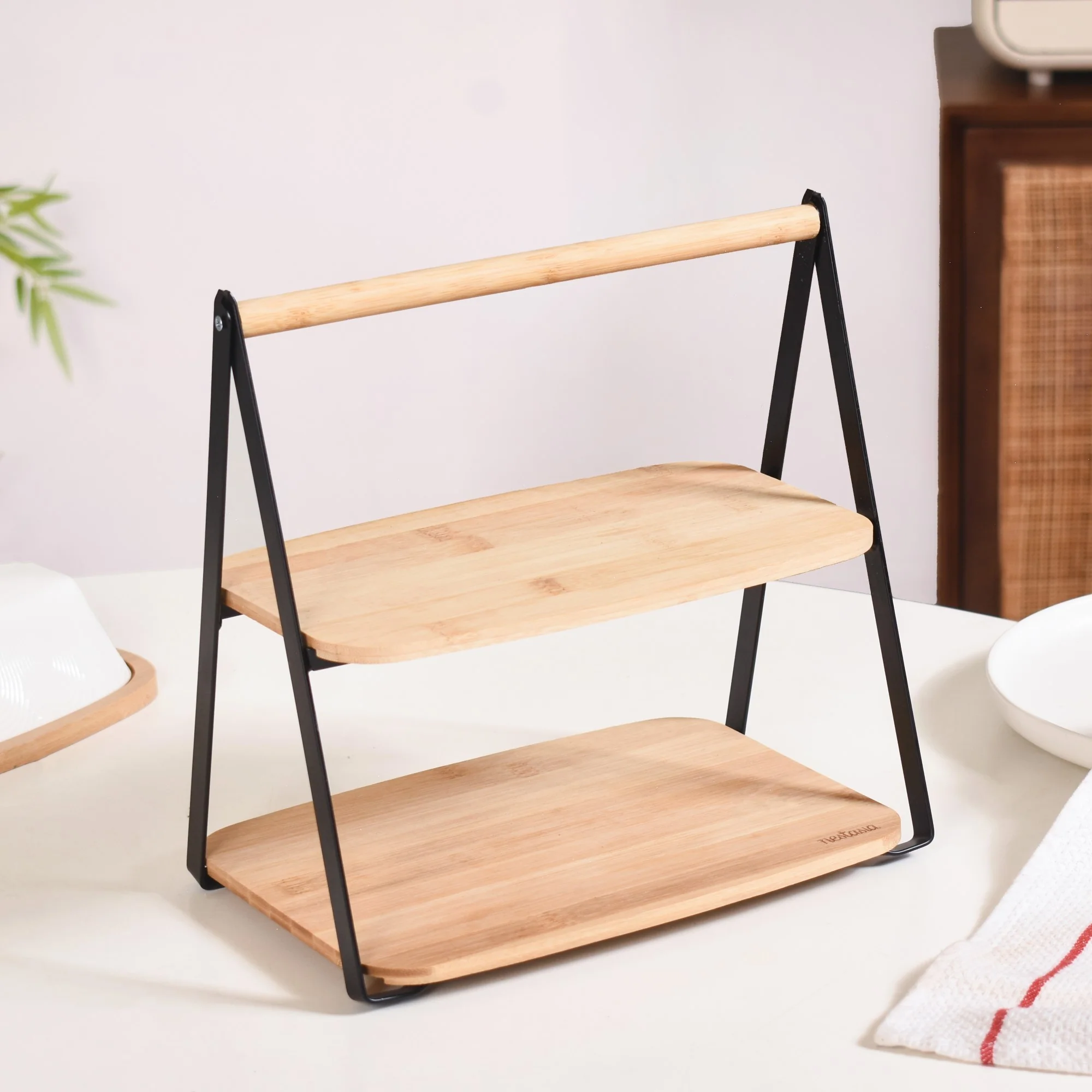 Foldable 2 Tier Wooden Storage Rack - Image 2