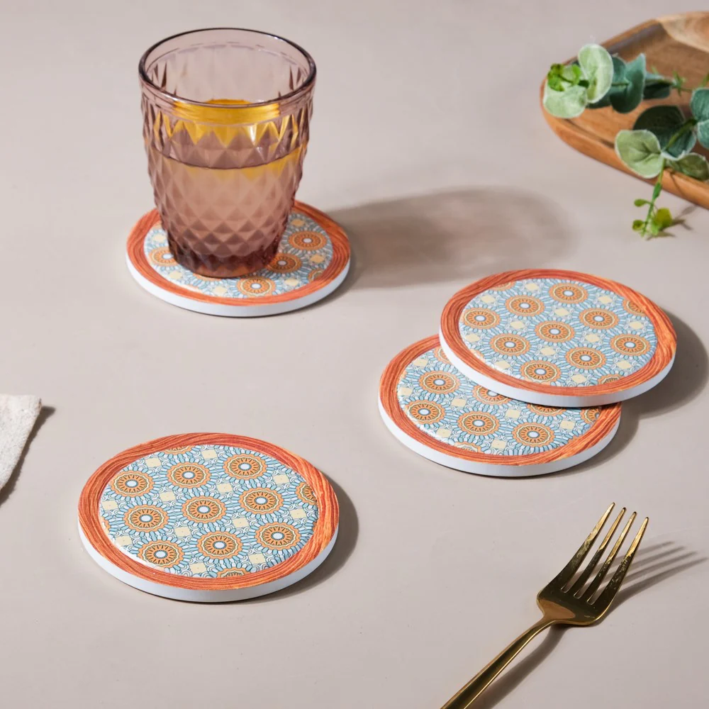 Frame Patterned Ceramic Coaster Set of 4 - Image 2