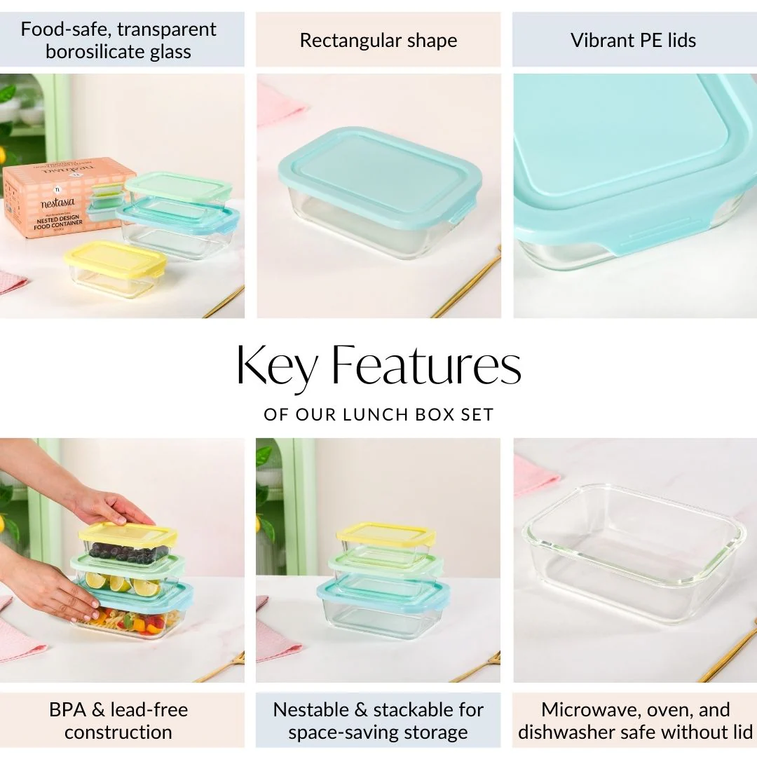 Freshlock Meal Prep Rectangular Storage Box Set Of 3 S 370ml M 600ml L 1000ml - Image 5