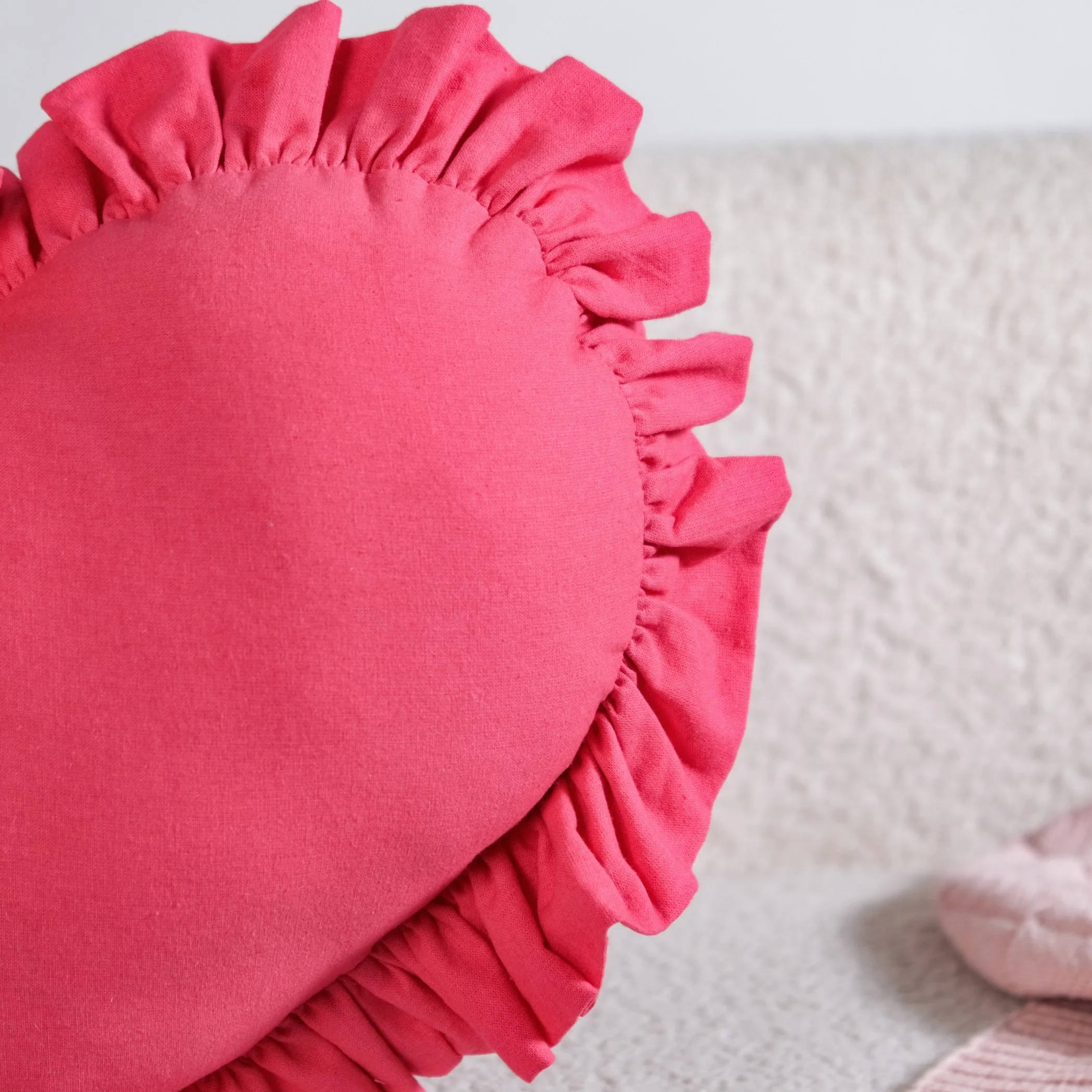 Frilly Heart Cotton Cushion Dark Pink 43x38cm - Image 5