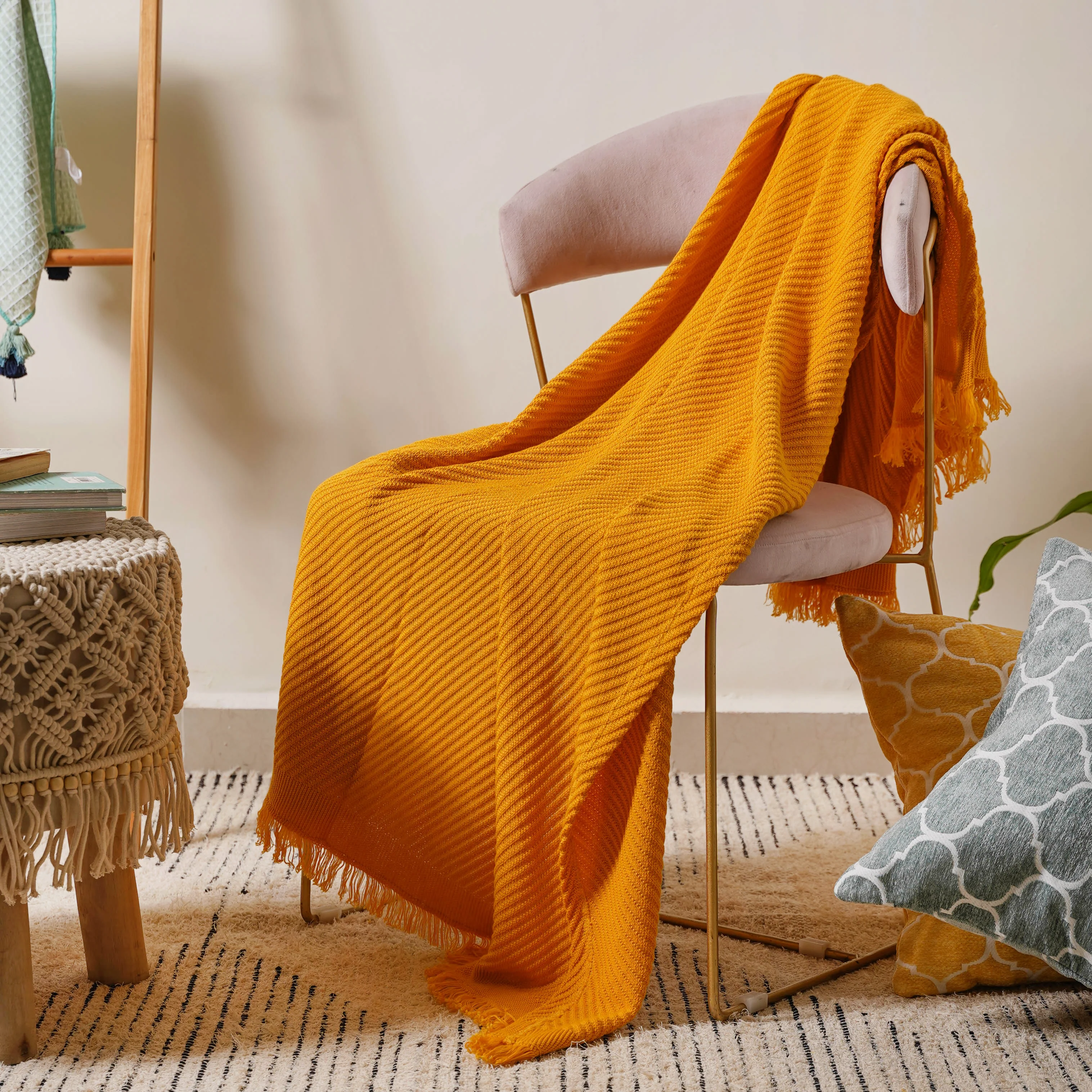 Fringed Mustard Throw - Image 6