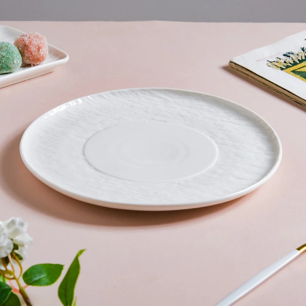 Frore Textured Round Ceramic Appetiser Plate White Large 8.5 Inch - Image 7