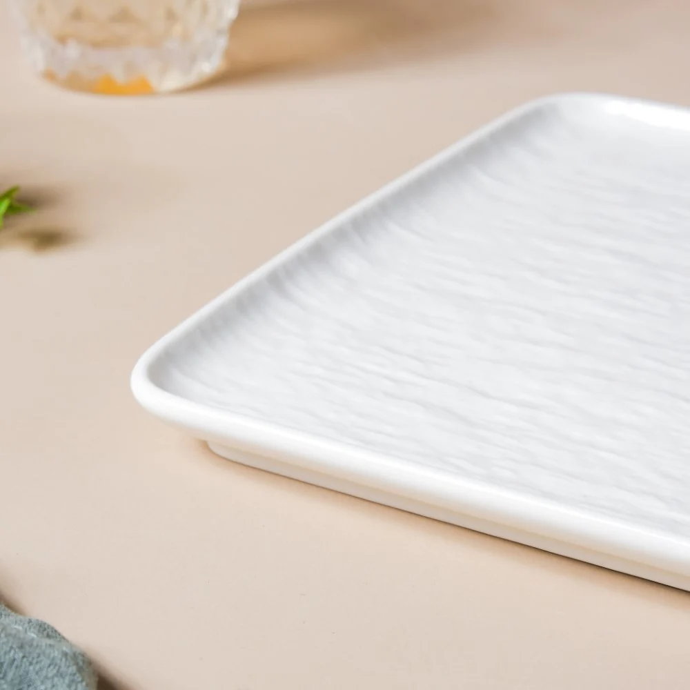 Frore Textured Square Ceramic Snack Plate White 8 Inch - Image 5