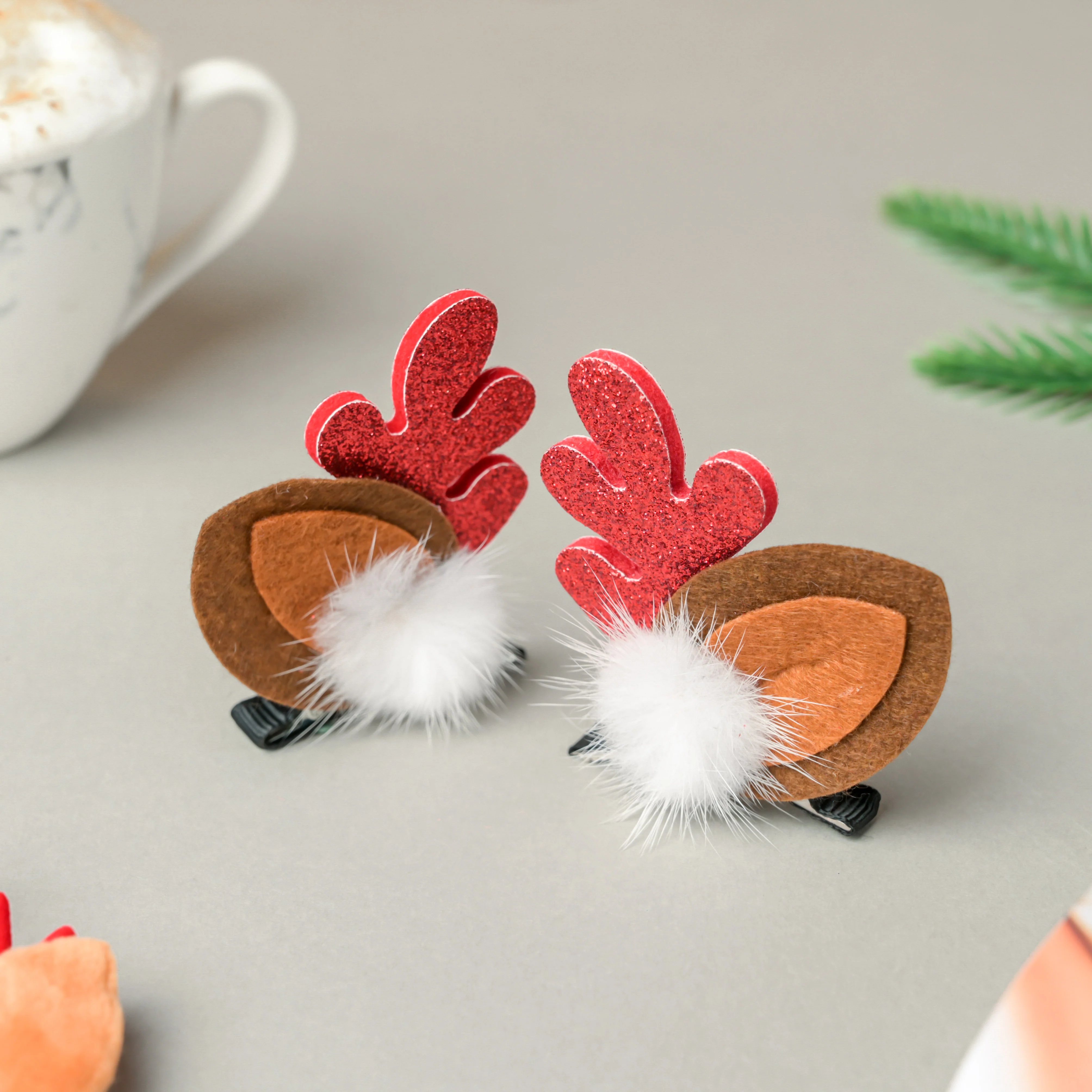 Furry Reindeer Ears Hair Accessory Set of 2 - Image 4