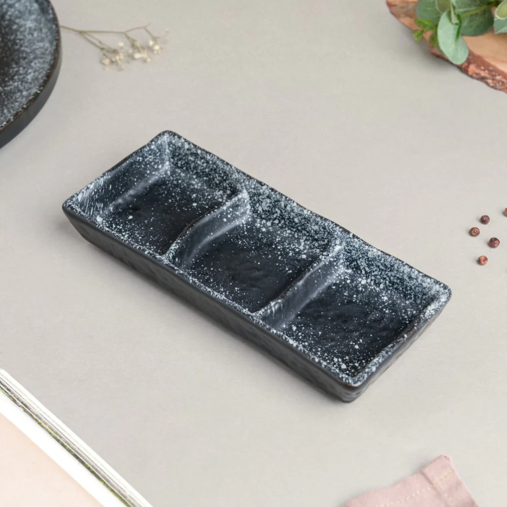 Galaxy Stone Pottery 3 Section Ceramic Dip Plate - Image 4