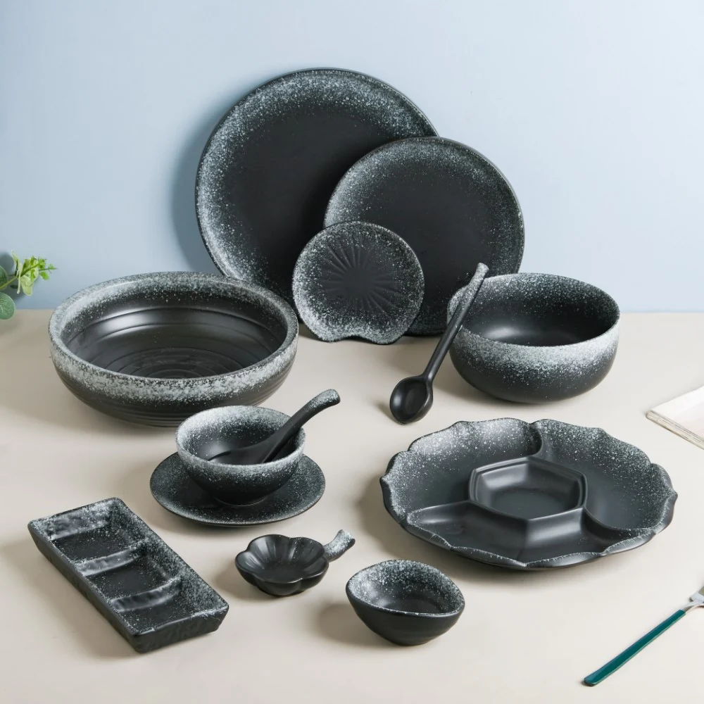 Galaxy Stone Pottery Dip Bowl With Chopsticks Rest - Image 7