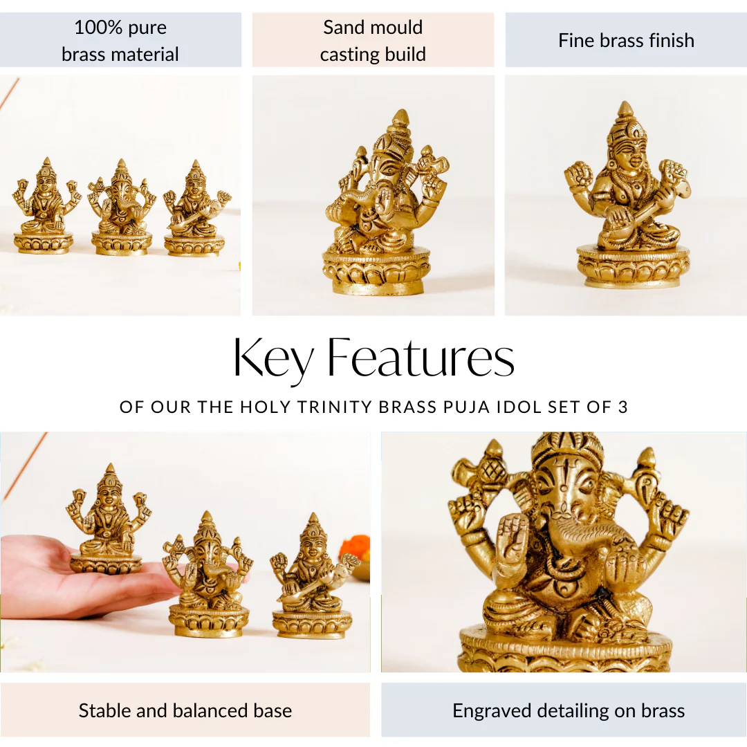 Ganesh Laxmi Saraswati Brass Puja Idol Set Of 3 7cm - Image 5