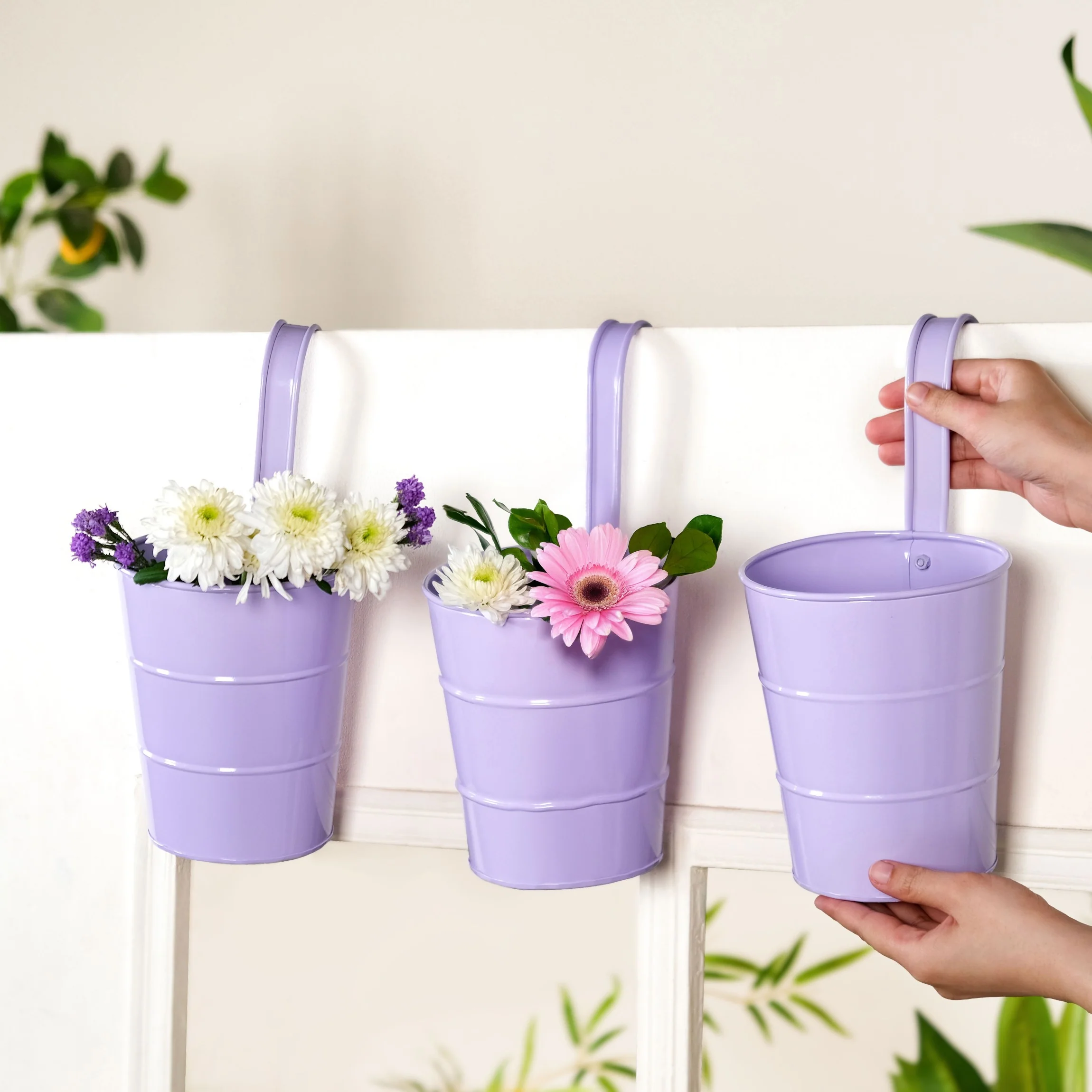 Garden Muse Hanging Flower Bucket Planter Set Of 3 Lavender - Image 2