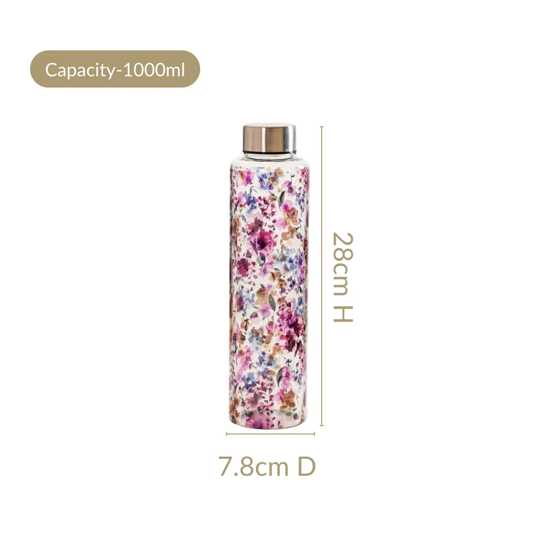 Garden Rose Large Glass Water Bottle 1000ml - Image 4
