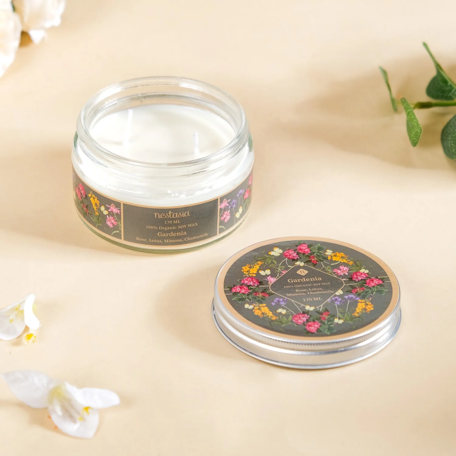 Gardenia Scented Two Wick Candle Glass Jar 170ml - Image 10