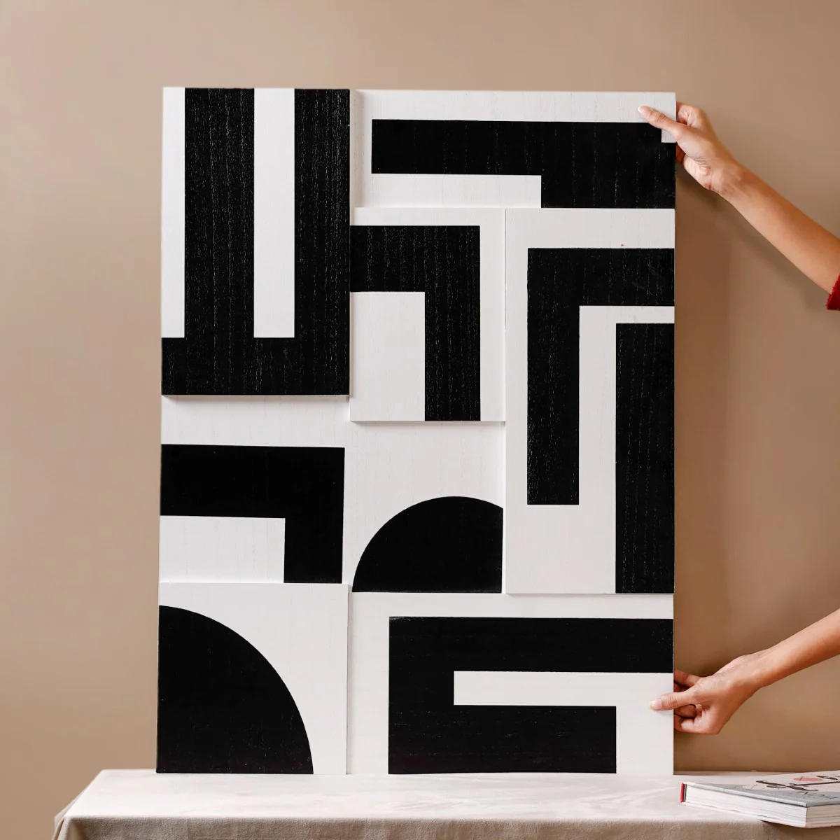Geometric 3D Abstract Wall Art Black White 31x24 Inch - Image 3