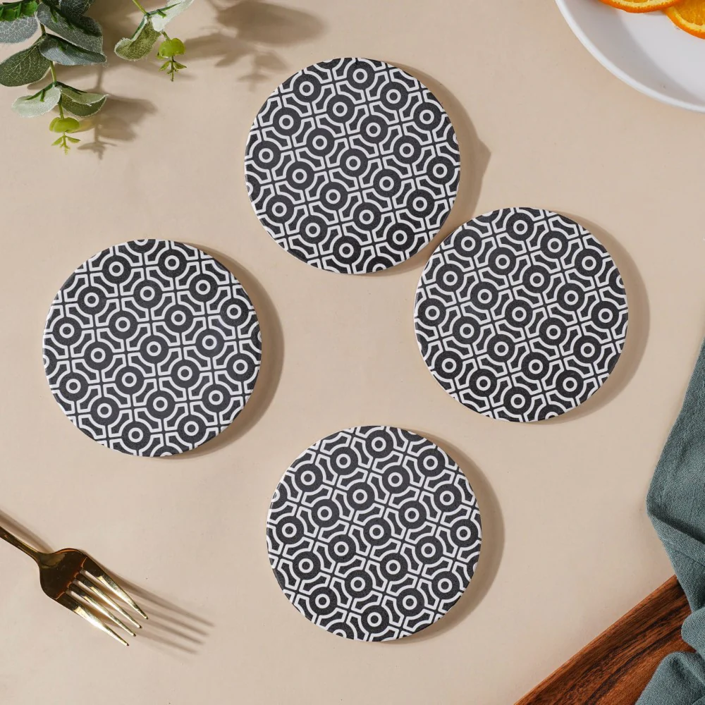 Geometric Ceramic Coaster Black And White Set of 4 - Image 6