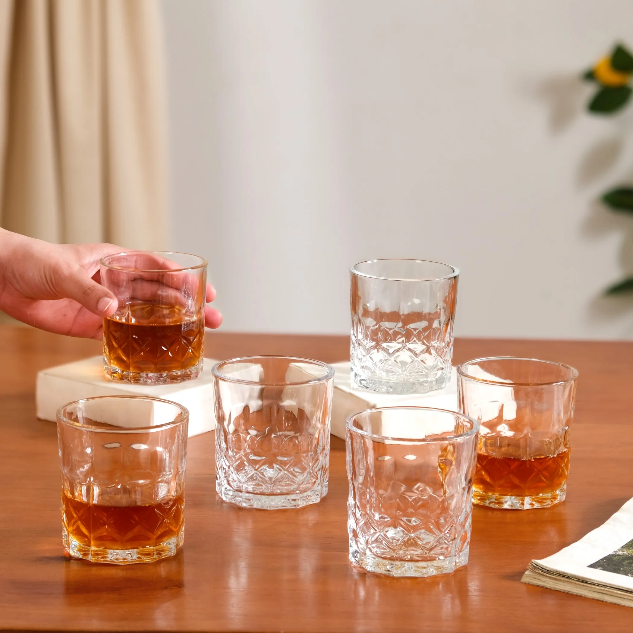 Geometric Embossed Whiskey Glass Set Of 6 230ml - Image 4