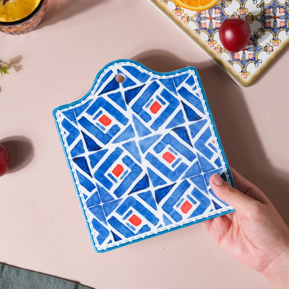 Geometric Hand Painted Patterned Platter Blue 7 Inch - Image 3