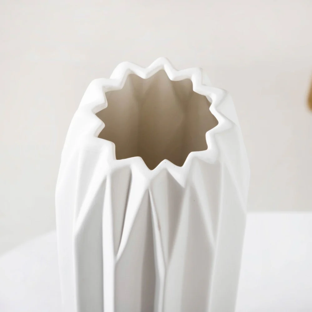 Geometric Textured Ceramic Vase White Tall - Image 6