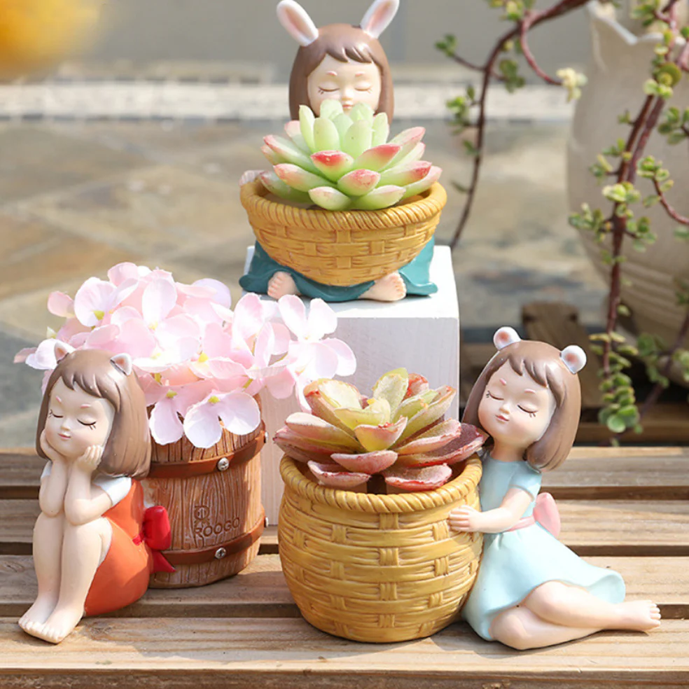 Girl With Basket Planter - Image 4