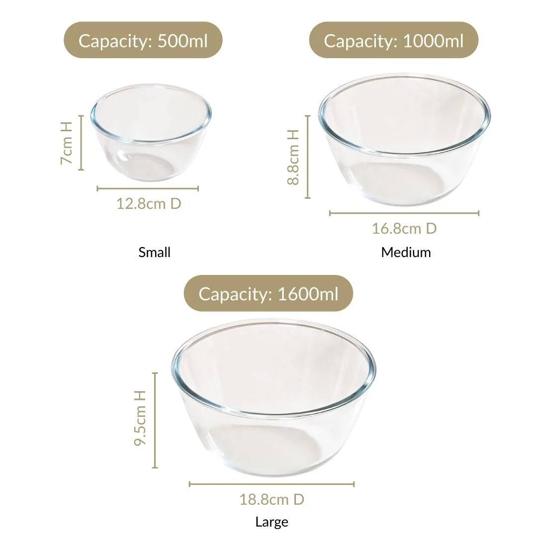 Glass Bowl Set Of 3 Microwave Oven Safe - Image 4