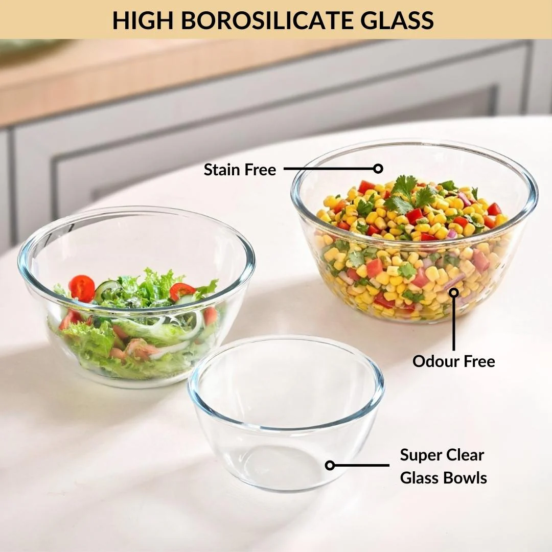 Glass Bowl Set Of 3 Microwave Oven Safe - Image 5