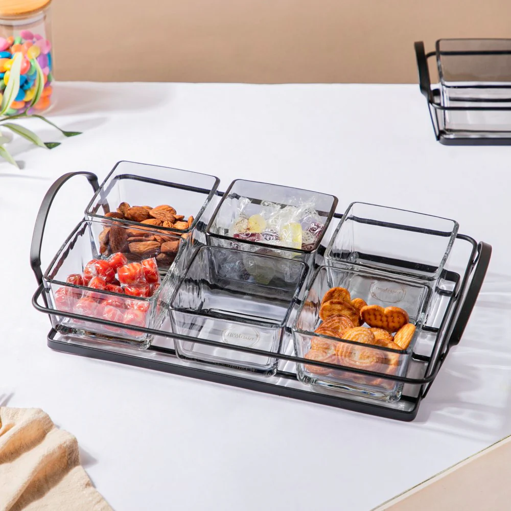 Glass Bowl With Metal Tray Set Of 7 200ml - Image 4