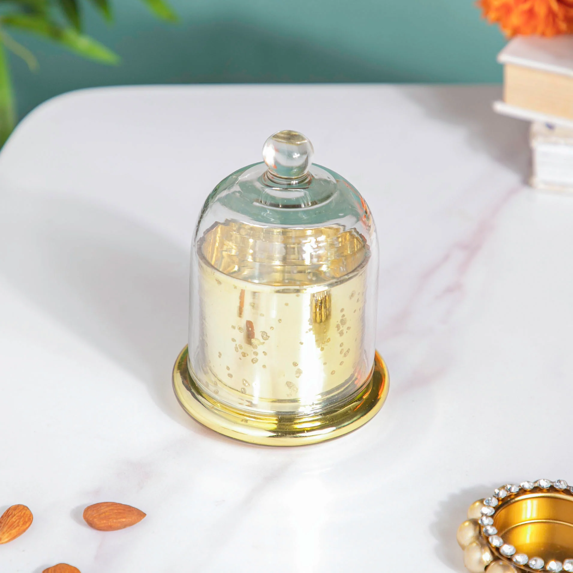 Bell Jar Glass Candle Holder Gold - Image 7