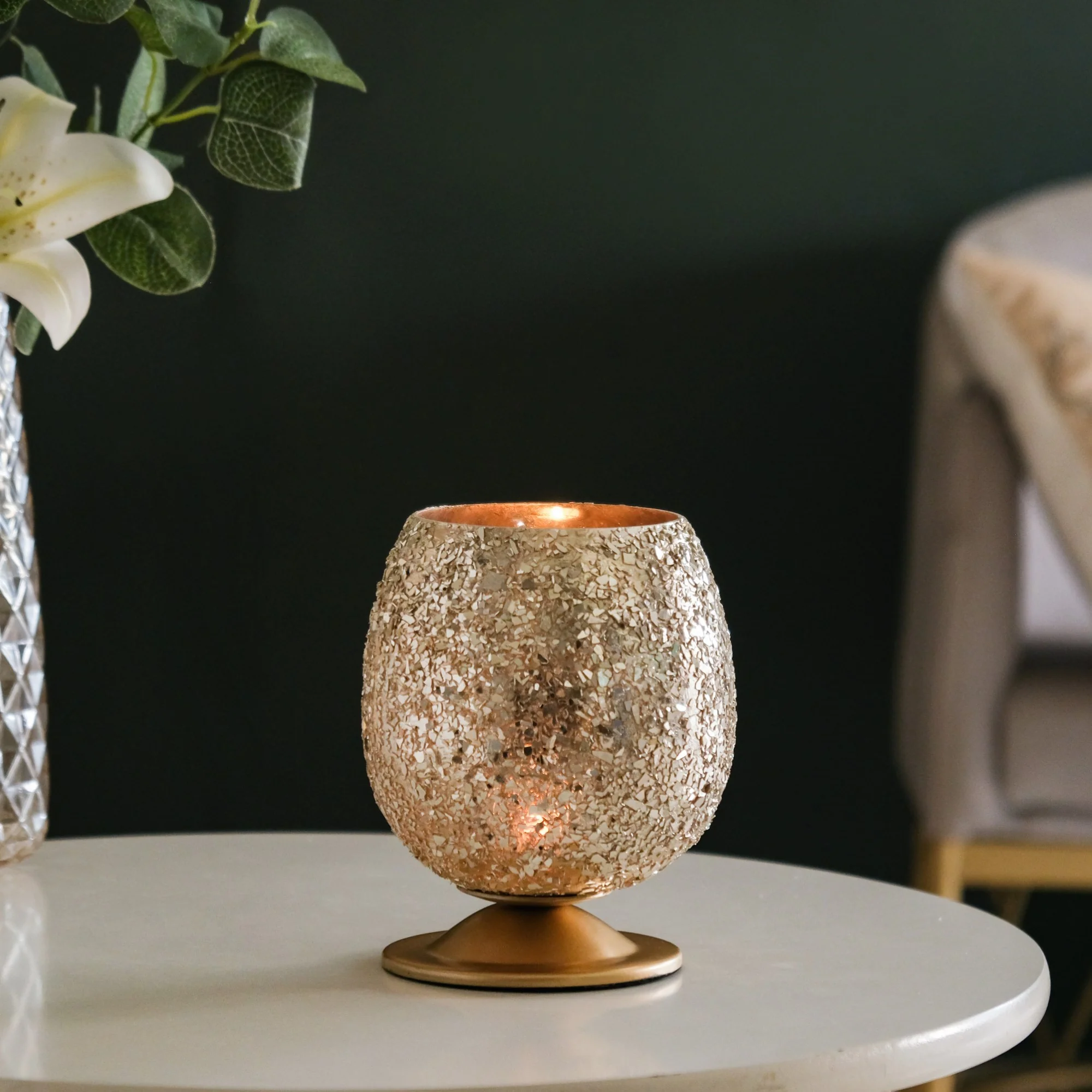 Glass Candle Votive With Stand Champagne Silver - Image 2