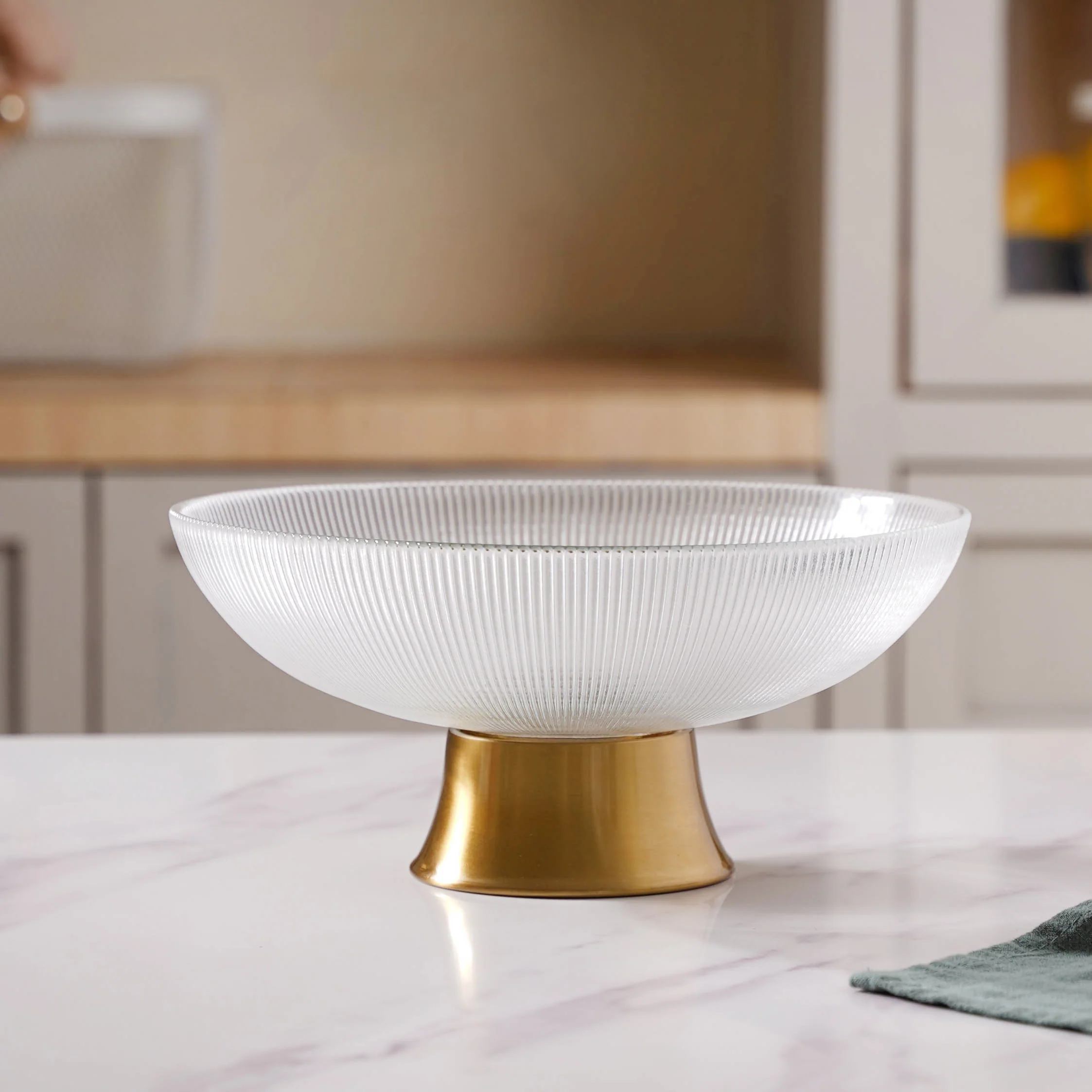 Ribbed Glass Decorative Fruit Bowl - Image 6
